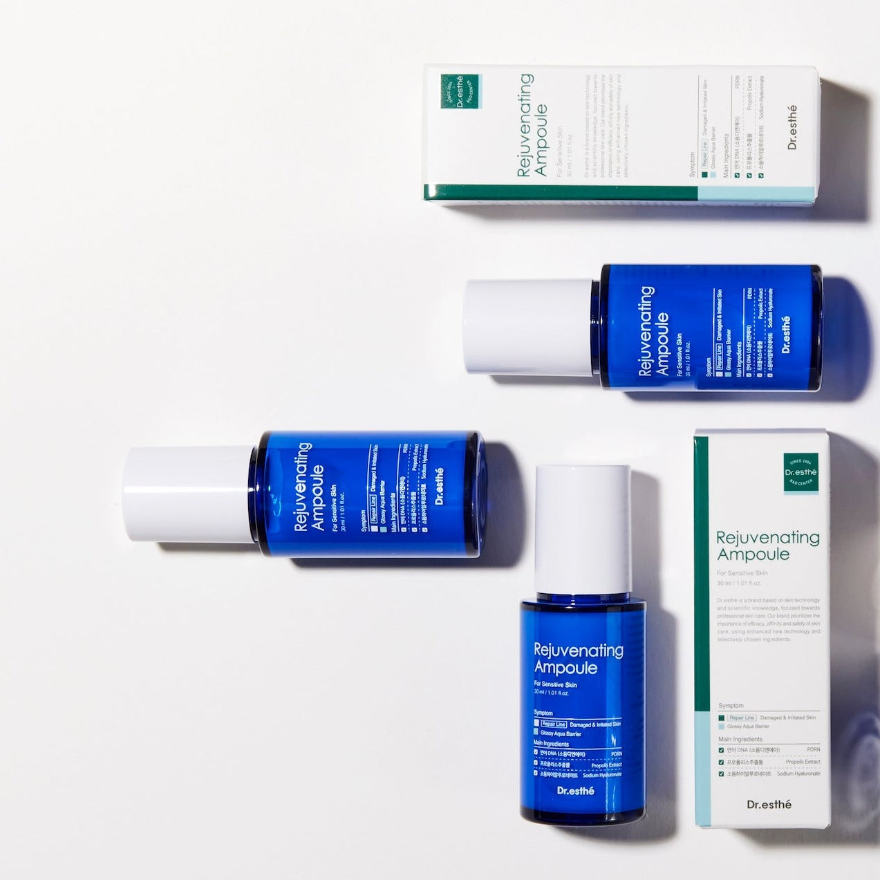 Dr. Esthe Rejuvenating PDRN Ampoule and external box in white background