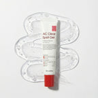 Tube of AC Clear Spot Gel on a white background with gel application