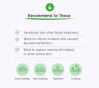 Product recommendation text for sensitized skin after facial treatment with icons and text on a white background.