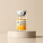 Dermabell Vial labeled 'Control Solution' on a beige background