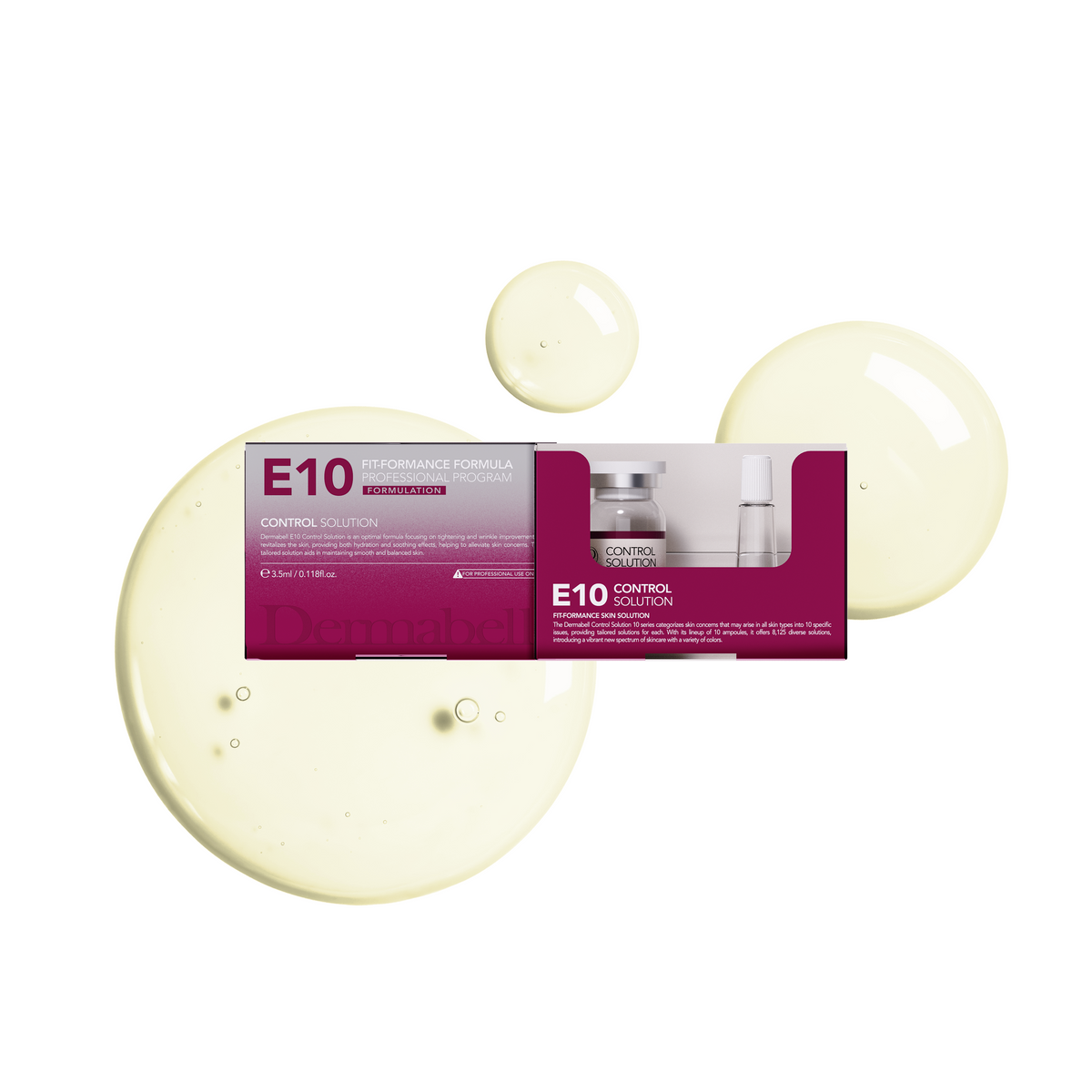 E10 skincare product packaging with cream application on a white background