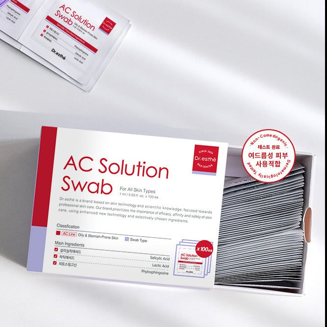A pack of Dr Esthe AC Solution Swab, displaying the interior packaging