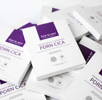 PDRN CICA skincare sheet mask in white and purple packaging
