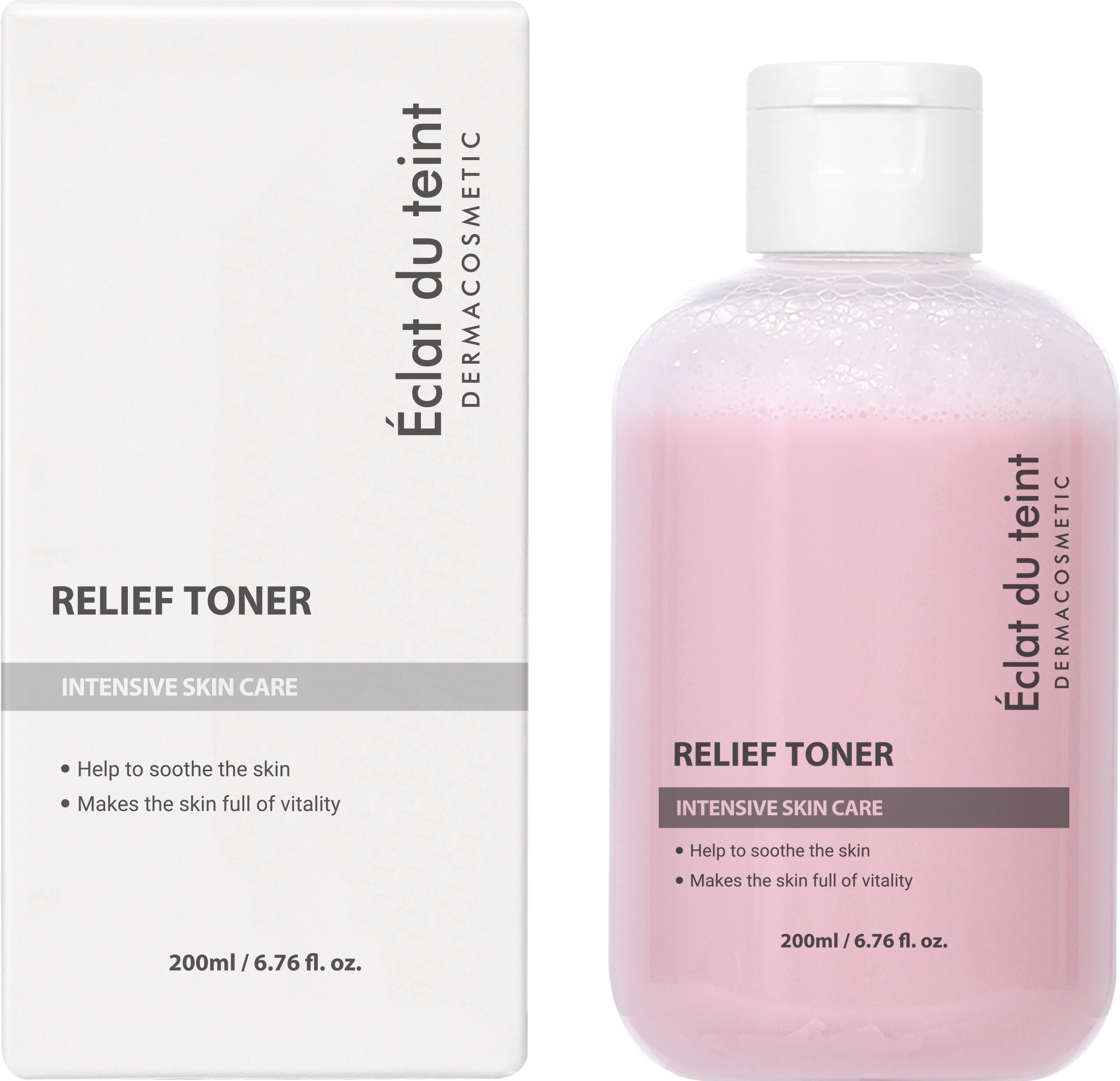 Éclat du teint Relief Toner bottle and packaging on a white background
